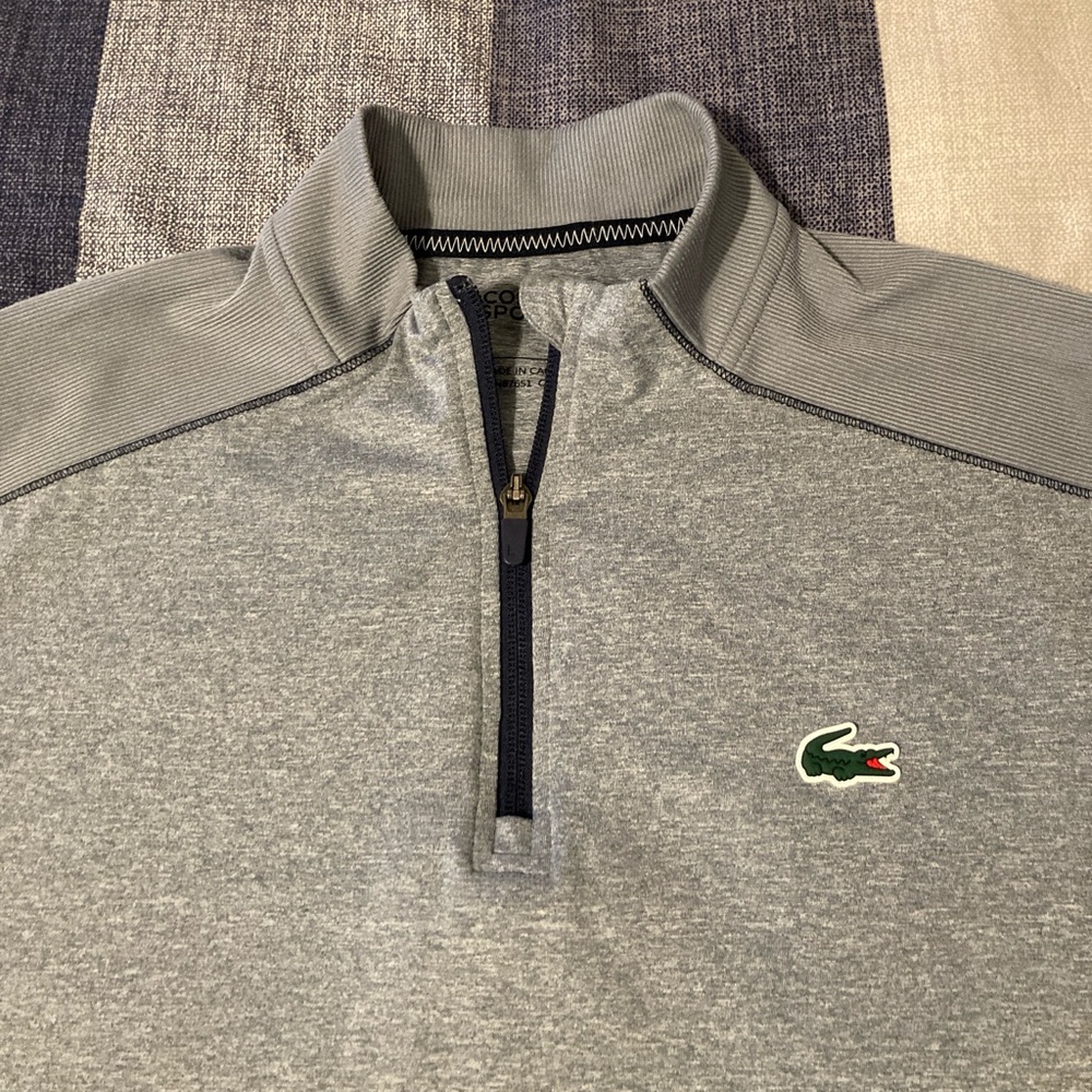 Lacoste Sport Mens 1/4 Zip Performance Pullover Sz L Grey L/S
